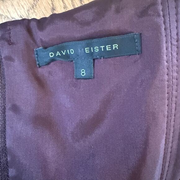 David Meister Cocktail Dress SZ 8 Burgundy Black Strapless Rosette Art Deco - Picture 3 of 8